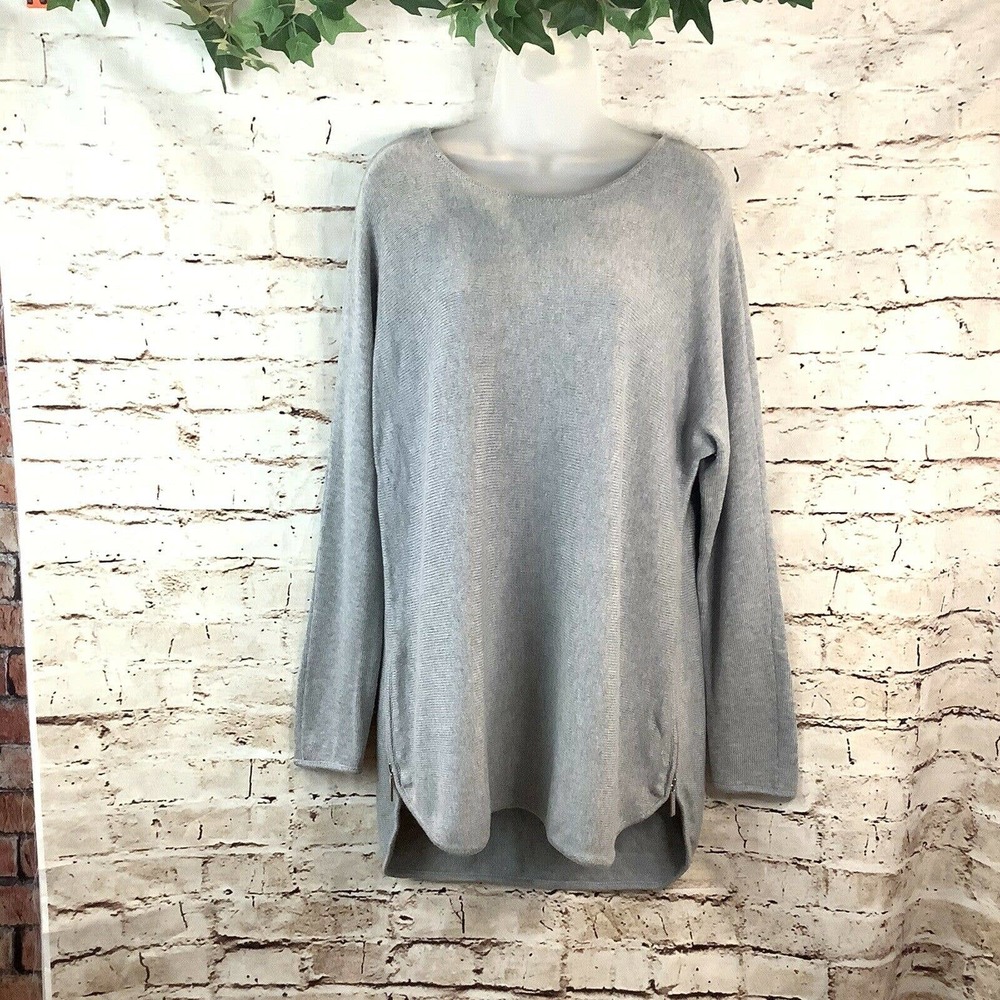 Michael Kors Womens Sweater Size L Gray Tunic Pullover Long Sleeve Side Zip